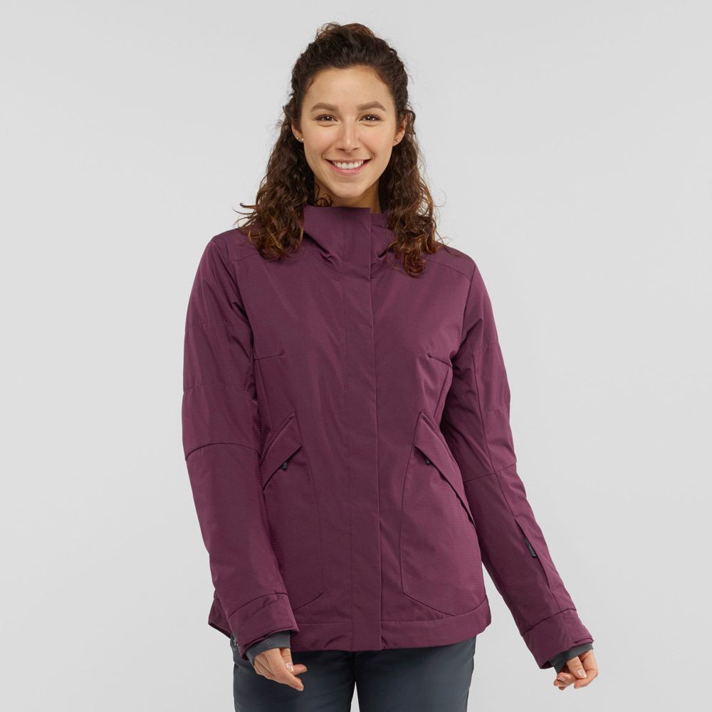 Salomon Singapore Womens Ski Jackets - SNOW REBEL Burgundy | 58749-PZUA